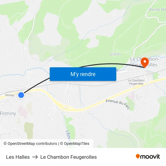 Les Halles to Le Chambon Feugerolles map