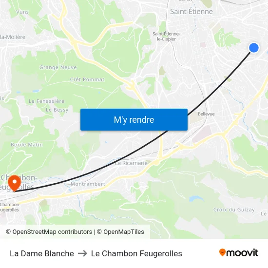 La Dame Blanche to Le Chambon Feugerolles map