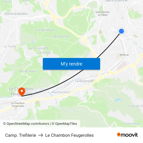 Camp. Trefilerie to Le Chambon Feugerolles map