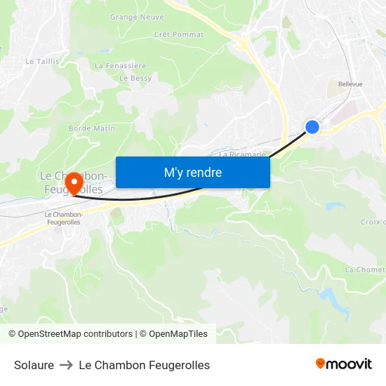 Solaure to Le Chambon Feugerolles map