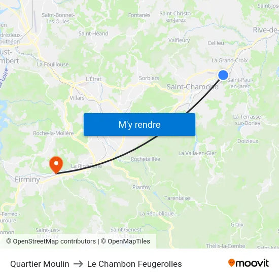 Quartier Moulin to Le Chambon Feugerolles map