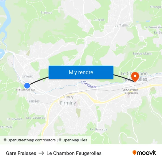 Gare Fraisses to Le Chambon Feugerolles map