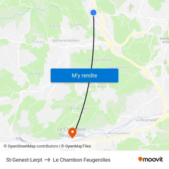 St-Genest-Lerpt to Le Chambon Feugerolles map