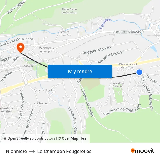 Nionniere to Le Chambon Feugerolles map
