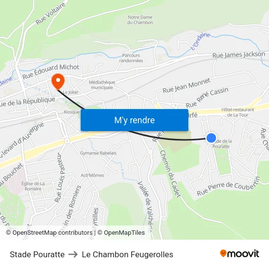 Stade Pouratte to Le Chambon Feugerolles map