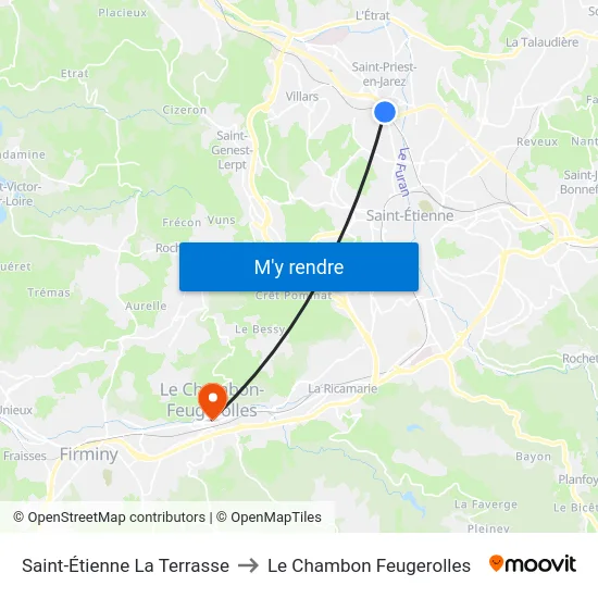 Saint-Étienne La Terrasse to Le Chambon Feugerolles map
