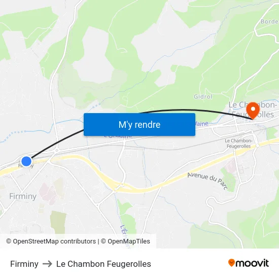 Firminy to Le Chambon Feugerolles map