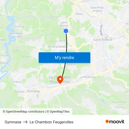Gymnase to Le Chambon Feugerolles map