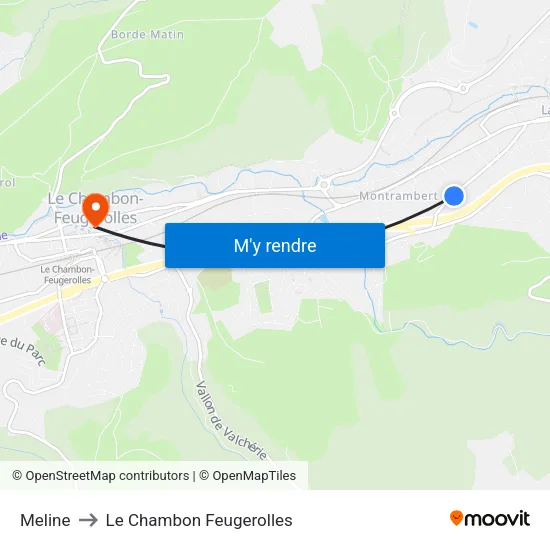 Meline to Le Chambon Feugerolles map