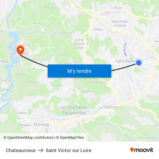 Chateaucreux to Saint Victor sur Loire map