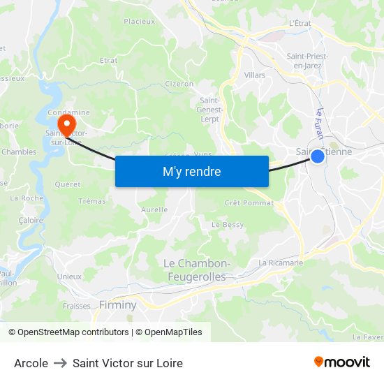 Arcole to Saint Victor sur Loire map