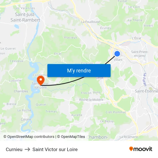 Curnieu to Saint Victor sur Loire map