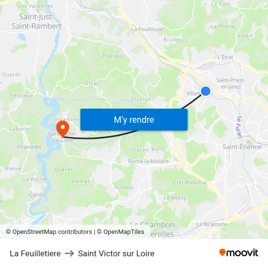La Feuilletiere to Saint Victor sur Loire map