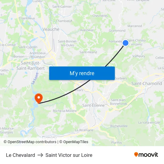 Le Chevalard to Saint Victor sur Loire map