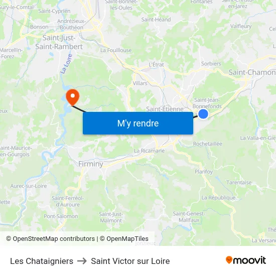 Les Chataigniers to Saint Victor sur Loire map