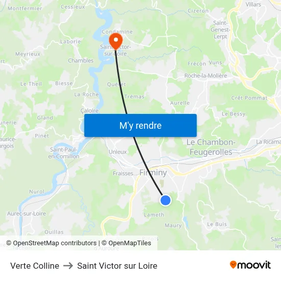 Verte Colline to Saint Victor sur Loire map