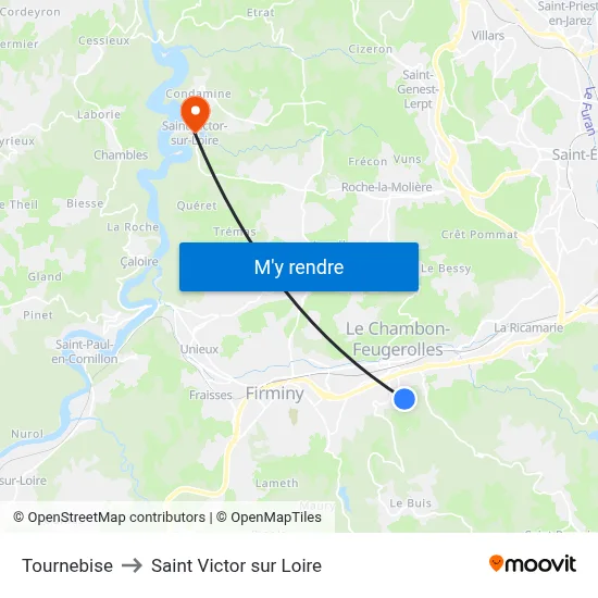 Tournebise to Saint Victor sur Loire map