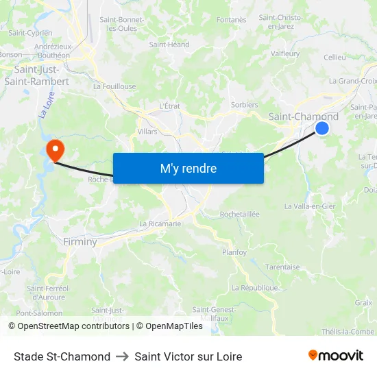 Stade St-Chamond to Saint Victor sur Loire map