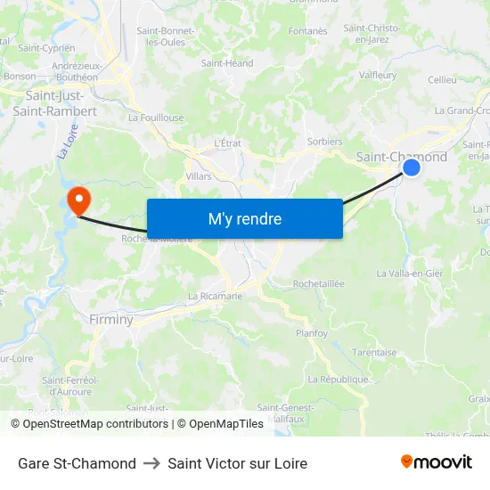 Gare St-Chamond to Saint Victor sur Loire map