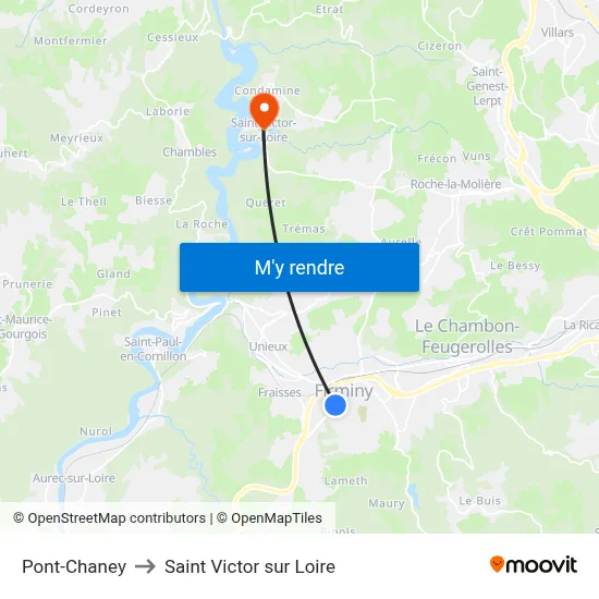 Pont-Chaney to Saint Victor sur Loire map