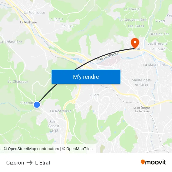 Cizeron to L Étrat map