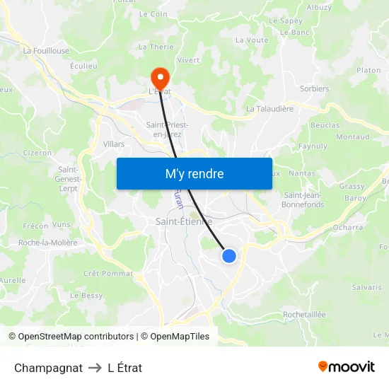 Champagnat to L Étrat map