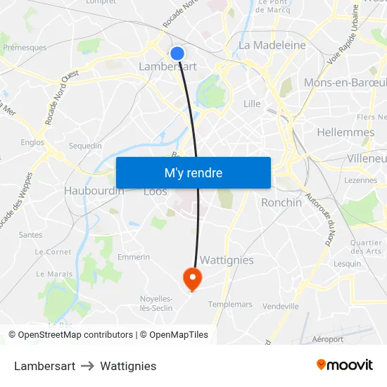 Lambersart to Wattignies map