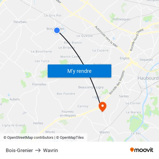 Bois-Grenier to Wavrin map