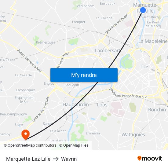 Marquette-Lez-Lille to Wavrin map