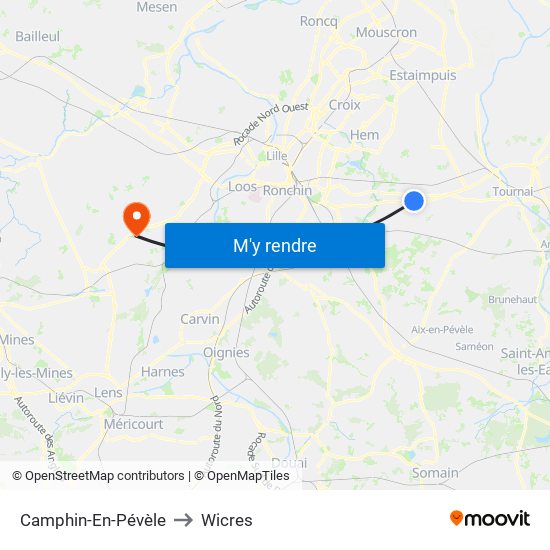 Camphin-En-Pévèle to Wicres map