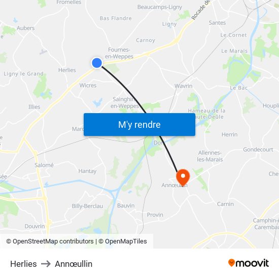 Herlies to Annœullin map