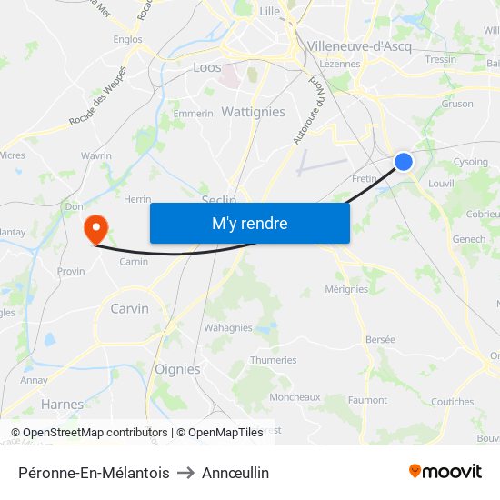 Péronne-En-Mélantois to Annœullin map