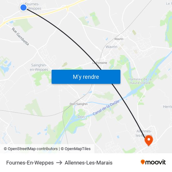 Fournes-En-Weppes to Allennes-Les-Marais map