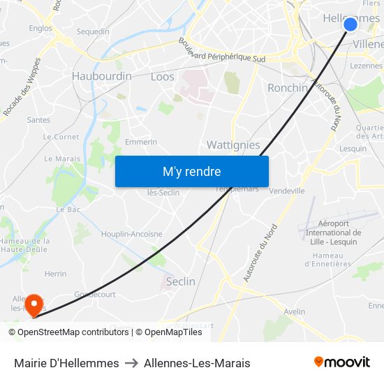 Mairie D'Hellemmes to Allennes-Les-Marais map