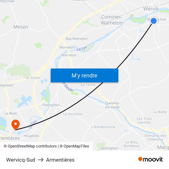 Wervicq-Sud to Armentières map