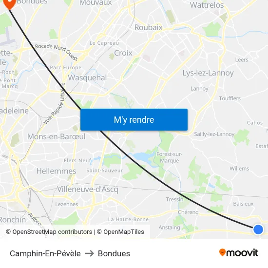 Camphin-En-Pévèle to Bondues map