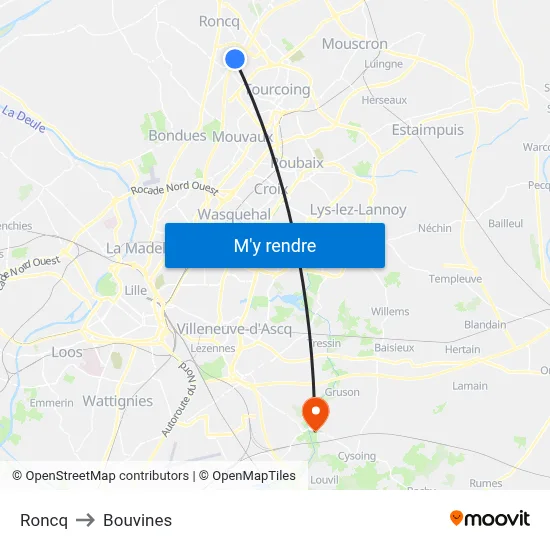 Roncq to Bouvines map