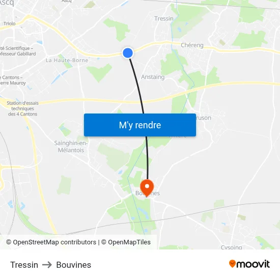 Tressin to Bouvines map