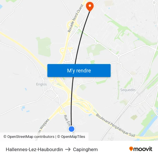 Hallennes-Lez-Haubourdin to Capinghem map