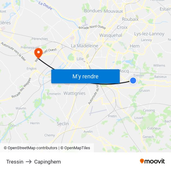 Tressin to Capinghem map