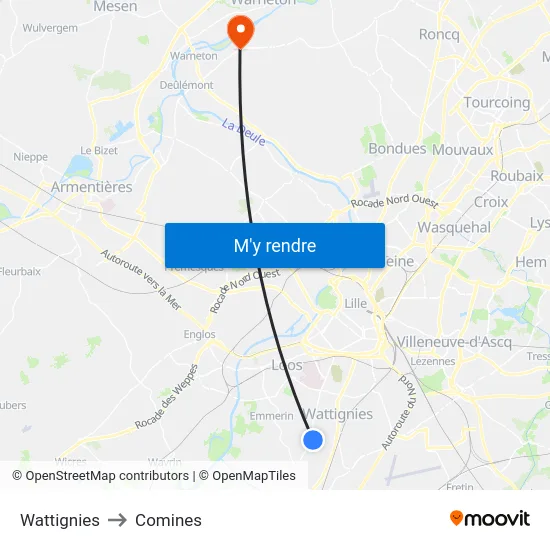 Wattignies to Comines map