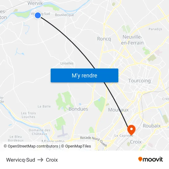 Wervicq-Sud to Croix map