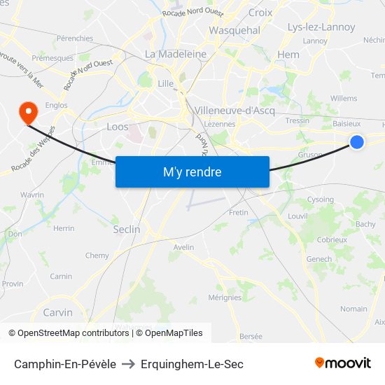 Camphin-En-Pévèle to Erquinghem-Le-Sec map