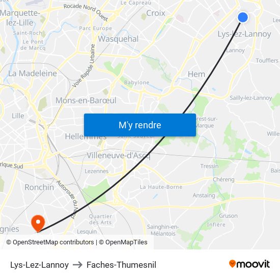 Lys-Lez-Lannoy to Faches-Thumesnil map