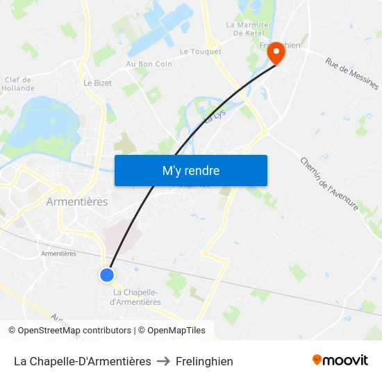 La Chapelle-D'Armentières to Frelinghien map