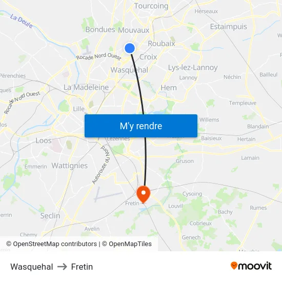 Wasquehal to Fretin map