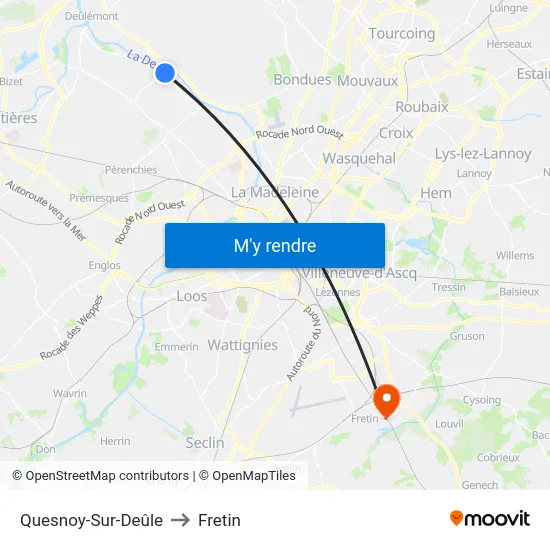 Quesnoy-Sur-Deûle to Fretin map