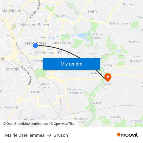 Mairie D'Hellemmes to Gruson map