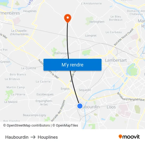 Haubourdin to Houplines map