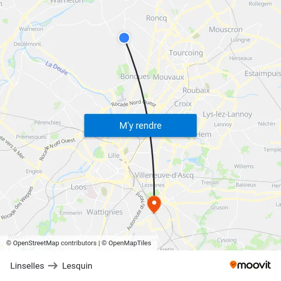 Linselles to Lesquin map